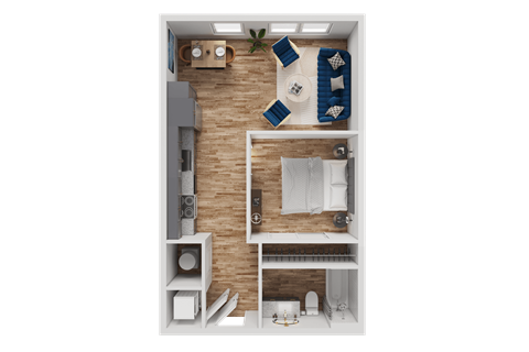Floor plan for 1 bed, 1 bath, 558 sqft